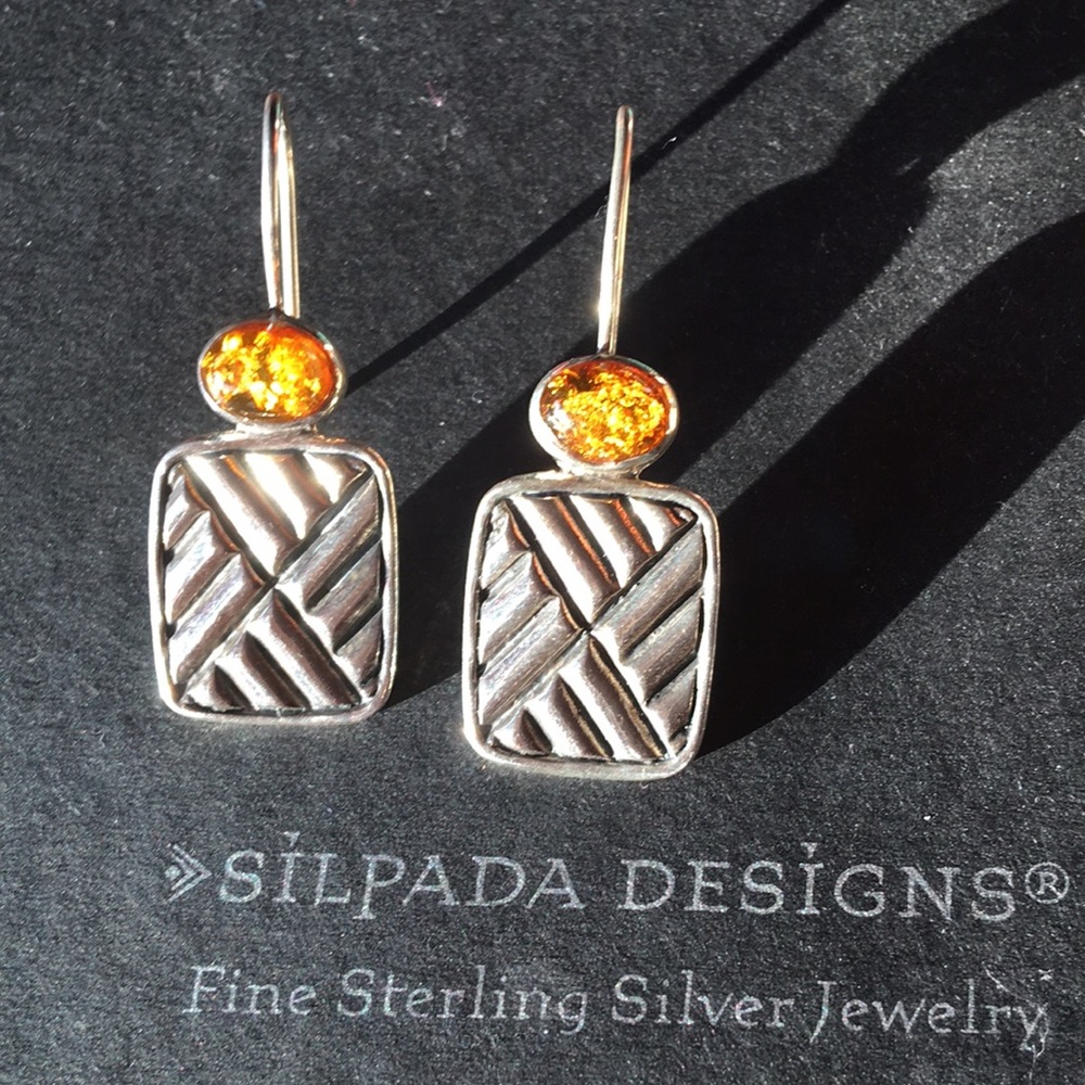 Silpada Oxidized SS Amber Square Chevron Earrings